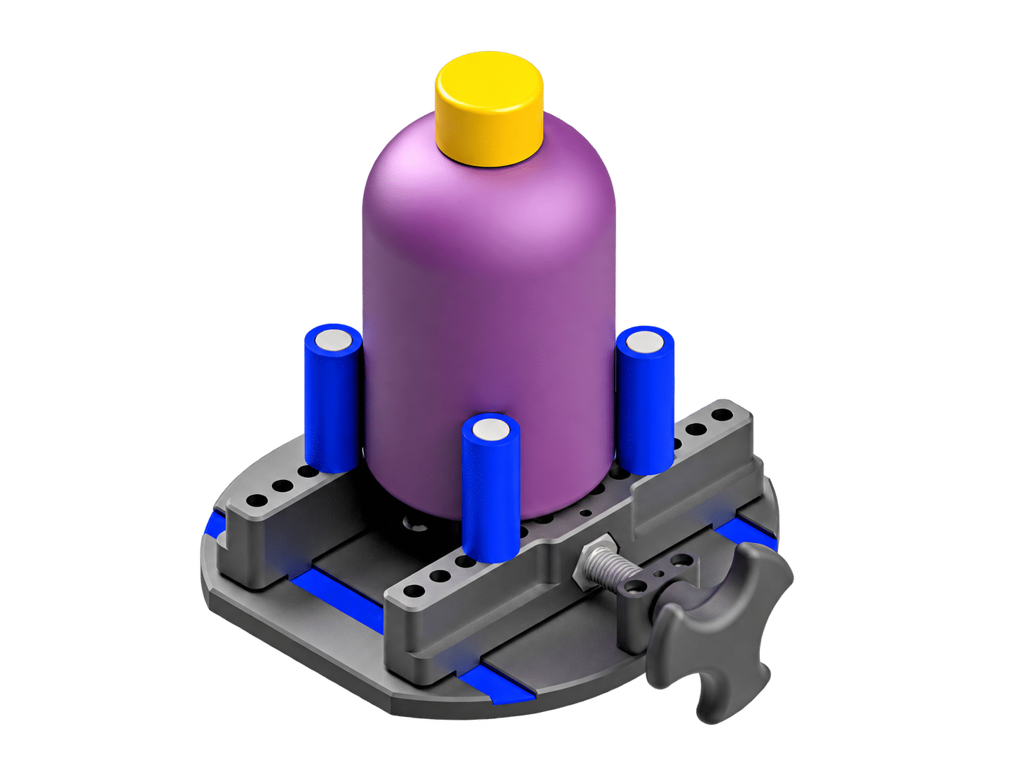 Adjustable 4-post clamping for ACRN torque tester, bottle held by its body